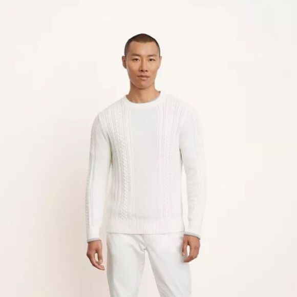 NWT Vince Cotton Cable Crew Sweater Off White Size M - Picture 2 of 10